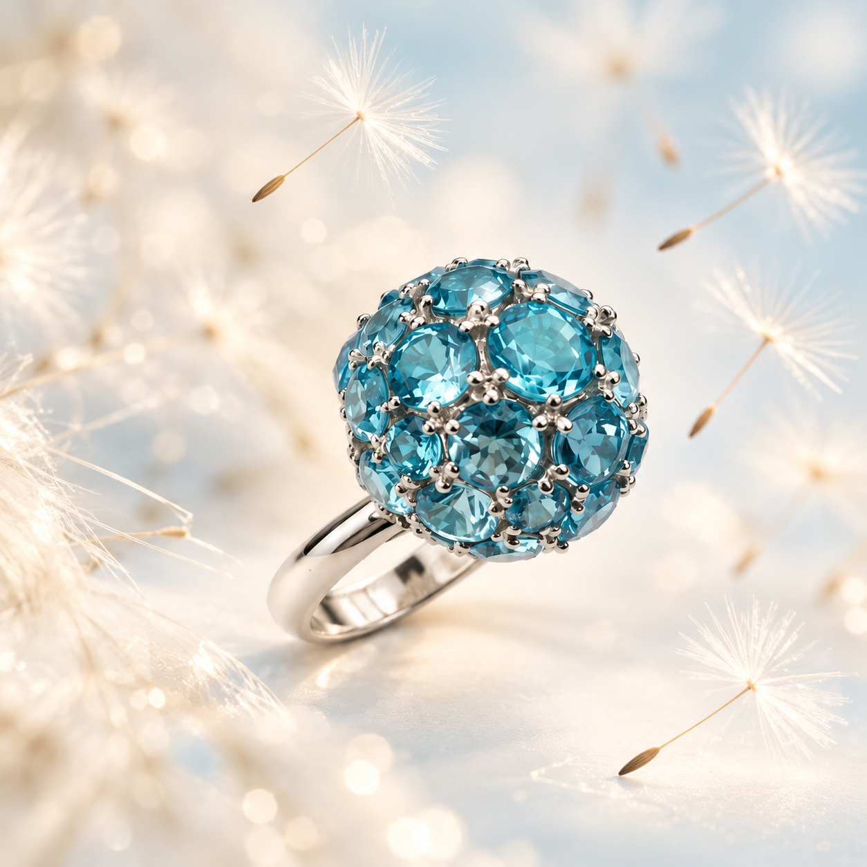 Anello Soffio Topazi azzurri