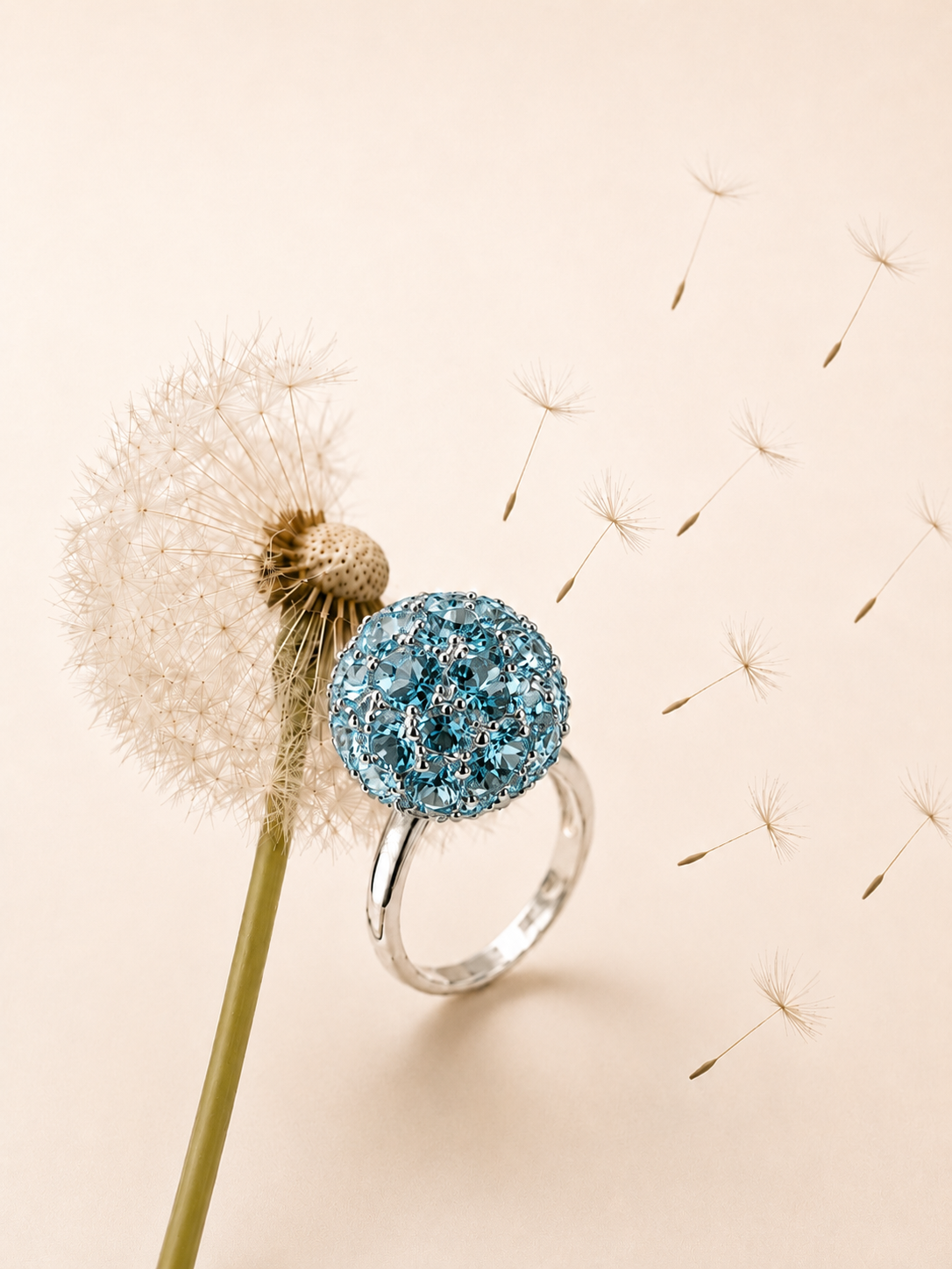 Anello Soffio Topazi azzurri